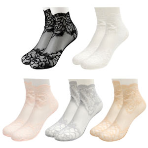 5 Pairs Women Lace Thin Transparent Socks Summer Flower Invisible Ruffle Sock Mesh Breathable Fashion Female Ankle Socks