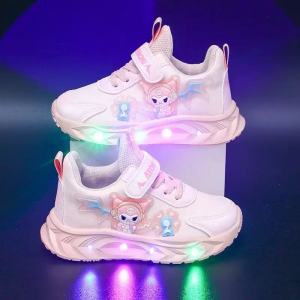 Girls Sport Shoes Soft Bottom Leather Upper Fall Winter New Style Kolum Childrens Glow in the Dark Dad Shoes Anti-Slip Waterproof