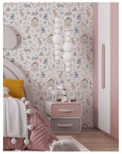 เครื่องสำอางบ้าน วอลล์เปเปย์การ์ตูนกระต่ายดอกไม้ติดผนังสติ๊กเกอร์ แบบปฏิบัติการ 2 ห้องนอนห้องนั่งเล่นสถานรับเลี้ยงเด็ก ห้องน้ำห้องครัว อุปกรณ์ตกแต่งผนังบ้าน