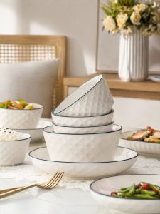JINGDITAOCI | Glazed Undercolor White Japanese Style Ceramic Tableware Dishes Bowls Chopsticks