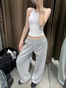American Retro Womens Sport Pants Autumn 2025 New Draping Slim Straight Leg Casual Loose Low Waist Wide Leg Pants