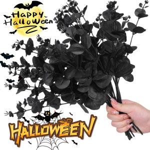 1-12pcs Artificial Black Eucalyptus Stems Leaves for Wedding Table Centerpiece Halloween Party DIY Flowers Bouquet Plant Christmas Home Decoration