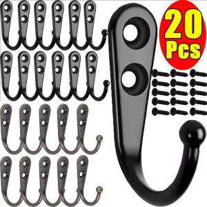 10/20pcs Vintage Zinc Alloy Hooks with Screws / Wall Mounted Coat Hooks / Heavy Duty Double-holes Metal Mug Hook Rack for Hanging Clothes Cap Cups Key