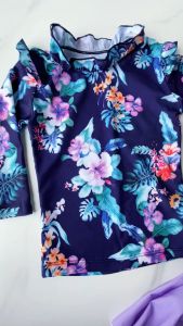 Kids Two Pieces Swimwear Long Sleeve Rash Guard for Kids Girls Purple with Flowers Pattern Swimming Wear for Girls Swimming Suit for Children Sandy Outfit for Teens 2-10 Y