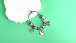 Sanrio | Cute Hello Kitty Themed Bracelet Zinc Alloy with Camera Shoe & Kitty Charms Silver Tone Adjustable Wristband for Girls