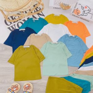 Bộ Cộc Tay Thun Lạnh Cho Bé Bộ Tay Ngắn Thun Lạnh Trơn Cho Bé Trai và Bé Gái Từ 5kg Đến 15kg [081]