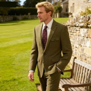 Mens Smart Casual Green Woolen Plaid 2-Piece Slim Fit Wedding Suit with Notch Lapel Blazer Pant for Party Prom Warm Wear Outfit