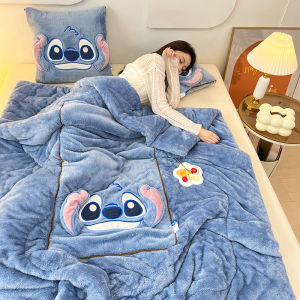 Disney Polar Fleece Stuffed Pillow Blanket Thickened Office Nap Car Ride Headrest Cover Blanket Cartoon Style Square Shape