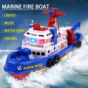 Electric Marine Rescue Fire Fighting Boat Model Fireboat with LED Light Music Water Spraying Swimming Pool Bathing Toys for Kids