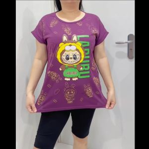 SALE!! KAOS JUMBO WANITA LENGAN PENDEK MOTIF LABUBU THE MONSTERS TERBARU FULL PRINT T-SHIRT BAHAN RAYON ADEM NYAMAN DIPAKE UKURAN OBLONG IBU IBU BIG SIZE XXL KAOS HARIAN WANITA BAJU CEWEK WARNA KUNING TOSCA COKSU UNGU