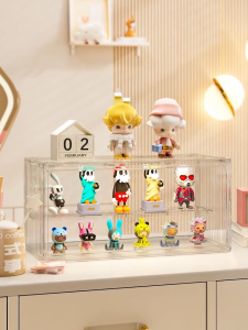 POP MART Display Case Magnetic Door Display Box Stackable Acrylic Storage Box Transparent&White Dustproof Figurines Toy Display Cabinet