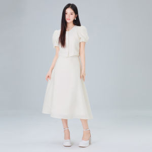 Sweet Summer Floral Embroidery Short Sleeve Bubble Sleeve Two-Piece Set Womens Fashion Ensemble Retro Hong Kong Style Skirt