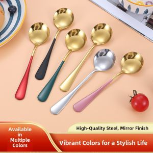 Large Size Stainless Steel Spoon Creative Personalized Long Handle Soup Spoon Cute Adult Childrens Dining Utensils