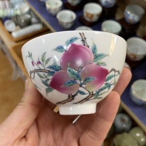Jingdezhen Powdered Color Nine Peach Five Fortune Tea Cup Special for Drinking Tea Large Size Pineapple Hat Tea Cup