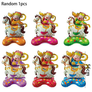 YESPERY 2026 Horse Year Foil Balloons Happy New Year Party Decoration Photo Props Chinese New Year Cartoon God of Wealth Balloon Decor