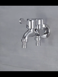 Stainless Steel Two Way Garden Faucet Double Head Kitchen Bathroom Toilet Angle Valve Washbasin 304 Double Faucet Multifunctional One Way - Black Malaysia Spot Valve Aluminum Alloy