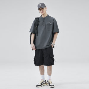 Japanese-Style Retro Polo Shirt Men 2023 Summer New Arrival Stand Collar Half Sleeve Tops Ins Trendy Fashion Short-Sleeved T-shirt