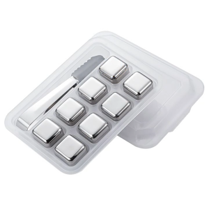 Stainless Steel Reusable Ice Cubes Metal Whiskey Stones Whiskey Rocks Chilling Stones with Tongs for Wine - Whiskey Stones Gift Set (Set of 8)