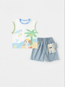 CUTEPANDAS | Bộ Áo Măng Sô Dài Tay và Quần Short Bằng Cotton Hình Cartoon