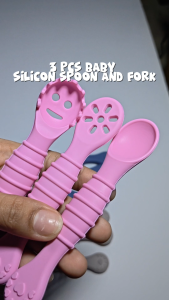 Lunabebe 3PCS SET Silicone Double-Sided Baby Training Spoon Fork Utensils for Self-Feeding