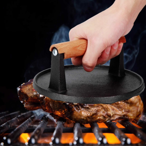 Cast iron steak press plate grill tool Iron plate grilled squid barbecue outdoor picnic Cast iron press plate tool