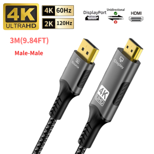 DisplayPort to HDMI Cable 8K DP1.4 to HDMI 2.1 Converter 8K 60Hz 4K 120Hz HDR for Desktop Laptop PC TV Monitor Projector