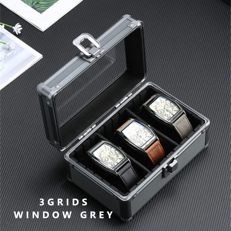 Grey Black Green Rose Gold Silvery White 3 Slot Aluminum Alloy Watch Box with Glass Top Rectangle Shape Watch Storage Case Lazada PH