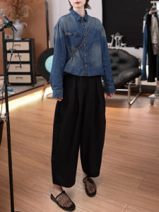 Shalldoer | Casual Loose Womens Denim Jacket High Waist Wide Leg Pants Two Piece Set Breathable Autumn Fashion Outfit High Quality Brand