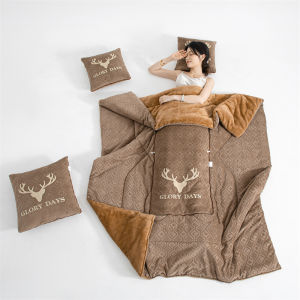 Thickened Milk Velvet Pillow Blanket Two-In-One Foldable Modern Simple Style for Car Nap Sofa Rest Square Polyester Fiber