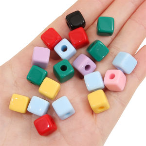 25pcs 10mm Acrylic Square Beads Solid Color Big Hole Loose Spacer Bead For DIY Handmade Bracelet Necklace Keychain Jewelry Making Accessories