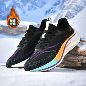 Boys Carbon Plate Running Shoes Winter Fleece Lined Warm Cotton Shoes Childrens Junior High School Physical Examination Soft Bottom Shock Absorption