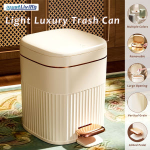 JustLiving 1PC 8/10/15L Trash Can Household Kitchen Living Room Bathroom Bedroom Light Luxury Large Capacity Ins Double Open with Cover Dust Basket