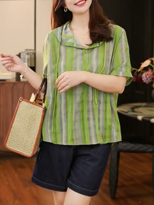 QINGNAER | French Style Casual Plus Size Loose Hooded Short Sleeve Blouse