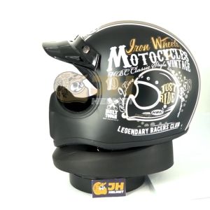 Helm Cakil HBC Just Ride Black Doff + FREE GOOGLE | Helm Retro | Full Face | Jual Helm