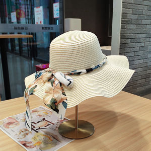 หมวกหญ้าผู้หญิงสไตล์วันพีซ หมวกทรงกลม หมวกกันแดด หมวกแฟชั่นฤดูร้อน หมวกเดินทางชายหาด หมวกผ้าใบ หมวกผูกโบว์ หมวกทรงกลม