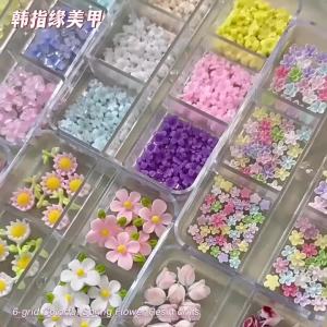 YYM 6 Grids Colorful Spring Flower Nail DIY Accessories 3D Resin Flower Nail Charms Set Colorful Cute Tulip Sunflower Nail Art