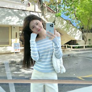CHANGTONG | One-Shoulder Striped Fitted Knit Top