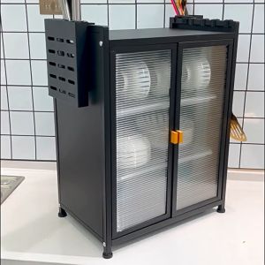 2/3Tier Kitchen Cabinet Rack Multi Function Storage Cabinet Dish Rack Shelf With Magnetic Door Dish Drainer Rack 不锈钢碗柜