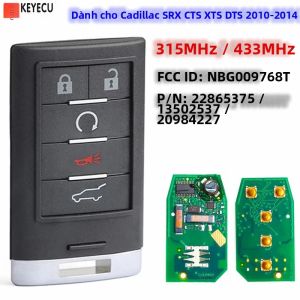 KEYECU Keyless Go Remote Chìa Khóa Xe Thông Minh Cho Cadillac SRX CTS XTS DTS 2010-2014 5 Nút 315 MHz 433 MHz ABS + Kim Loại