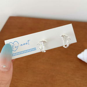 แขวนคู่หลังรูปปลาโลมาแสนหวานมีสไตล์สำหรับผู้หญิงของขวัญวันหยุดต่างหูตุ้มหู