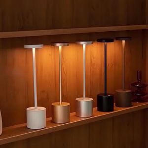 Warmtaste LED Metal Touch Table Light Wireless Tricolor Dimmable Adjust Brightness Bedside Lamp Indoor Lighting Night Desk Light  for Bar Coffee Restaurant bedroom