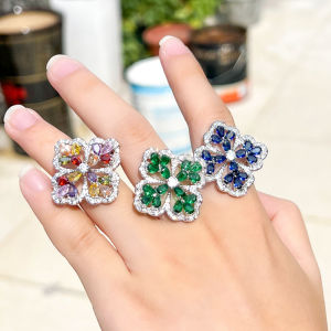 SEQUITO Luxury White Gold Plating Inlaid Shinning Multi color AAA Cubic Zirconia Stones Wedding Band Leaf Ring Exquisite Women Engagement Finger Jewelry for Bride SR077
