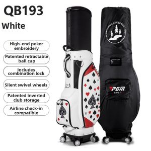 PGM GOLF | High-end Playing Card Embroidery Telescopic Four-wheel Golf Bag