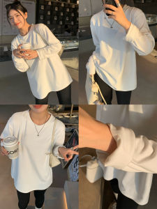 Soft Long Sleeve Fleece Womens T-shirt Loose Inner Wear Base Shirt White Korean Style Commute Fashion Winter Season Polyester Fiber