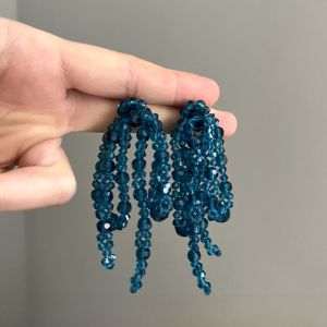 Azhav E885 Long Crystal Butterfly Knot Earrings in Tea Color with Alloy Silver Gold Plated for Women Japanese South Korean Style