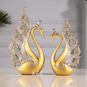 Couple Swan Statue Sculpture Resin Ornaments Wedding Gifts Tabletop Mothers Day Decor Crafts Gift