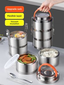 Large Capacity Stainless Steel 304 Vacuum Insulated Lunch Box Portable Bento Box for Men Multi-layer Thermal Bucket Dining Utensils