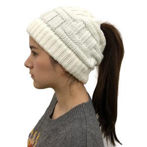 1PC Cap Top Open Beanie Knit Hat for Women Suitable Ponytails High Elasticity Warm Winter Fashion Outdoor Sports Hat gorras