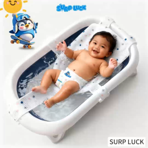 SURPLUCK Shower Mesh for Newborns Safety Adjustable - 5 Wings Non-Slip Large Baby Bath Support Net