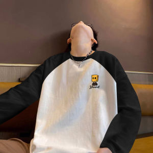 Pure Cotton Color Contrast Long Sleeve T-shirt Mens Spring and Autumn American Retro Trendy Handsome Fancy Inner Bottoming Shirt Tops